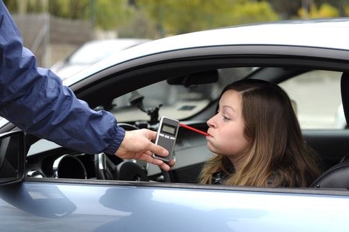 Woman Taking Breathalyzer Test