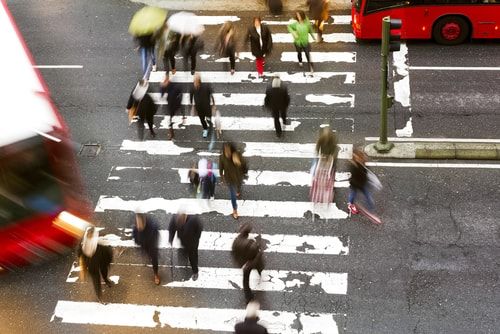 Bus turning into a crosswalk